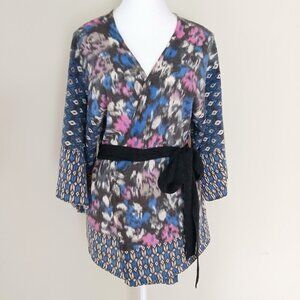 Anthropologie Guinevere Geo Fleur Kimono Open Front Merino Wool Sweater Size M